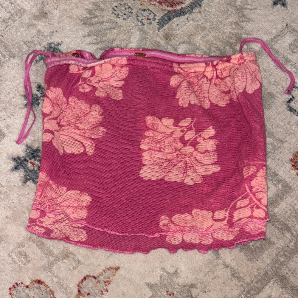 Free People Pink Floral Mesh Crop Top